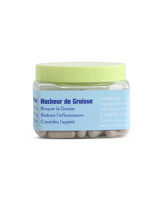 Side of the Fat Hacker capsule jar